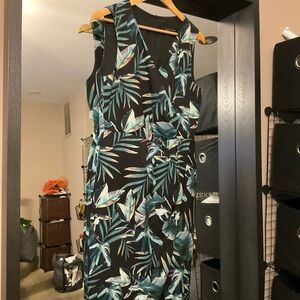 (Lori) Black Halo Black and Green Sheath Midi Dress Sz 10